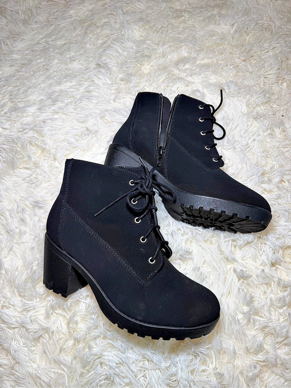 Black Lace-Up Heeled Ankle Boots